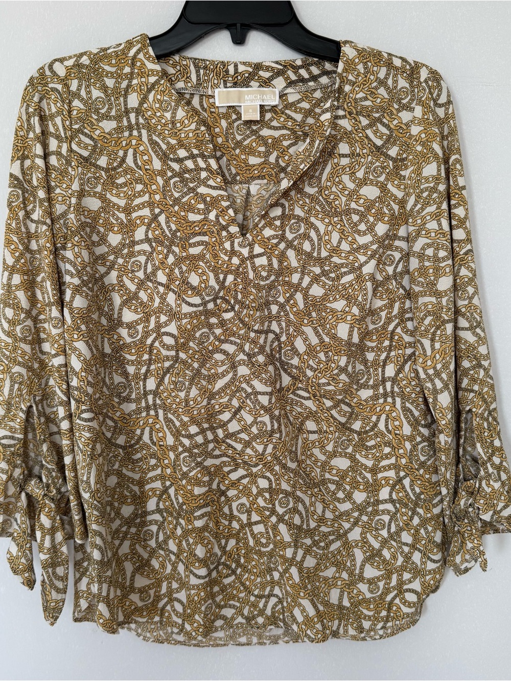 MICHAEL Michael Kors Cream Blouse with Gold Chain Motif women size S